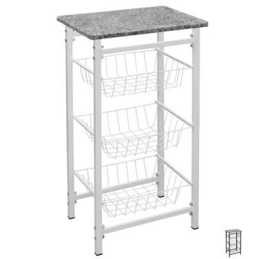 Imagem de Fruteira de Chão Com Tampo De Granito Para Cozinha 3 Andar Cor:Preto -