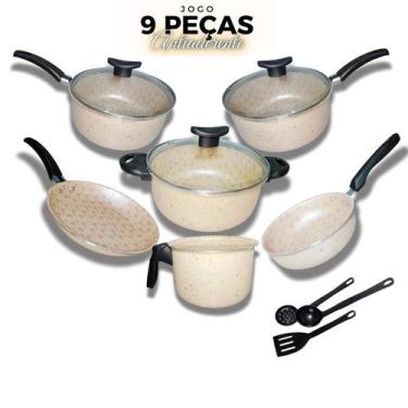 Imagem de Conjunto Panela Caçarolas Antiaderente 9pecas Odara Granito Cor Creme 