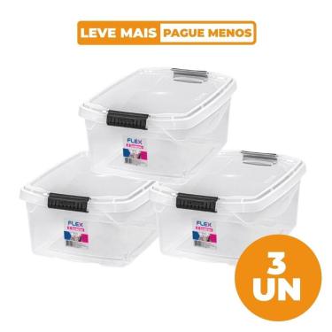 Imagem de Kit Caixa Organizadora Flex 6L Multiuso em Plástico com Travas de Segurança para Organi...