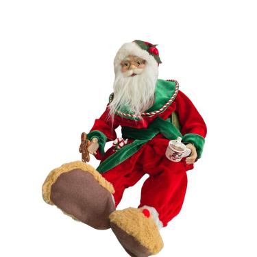 Imagem de Enfeite de Natal Papai Noel Sentado Veludo Vermelho - Verde 45cm para Decoração com Acabamento Fino Vermelho Tok da Casa
