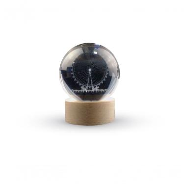 Imagem de Luminária de Mesa Abajur Globo Roda Gigante Led Usb Esfera de Vidro 3d Base de Madeira...