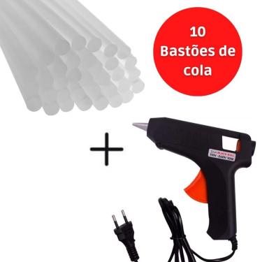 Imagem de Pistola de Cola Quente Bivolt 10W com Bico Metálico e Plástico Injetado Kit 10 20 Ou 30 Bastões 30cm OEM