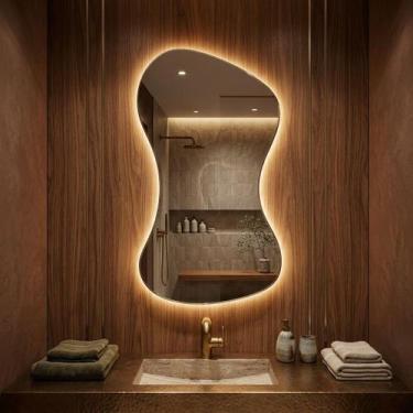 Imagem de Espelho Orgânico Grande 100x50 com LED Quente Parede Decorativo Sala Q