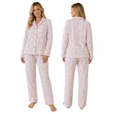 Imagem de Pijama Plush Americano Manga Longa com Calça Confortável e Quentinho C