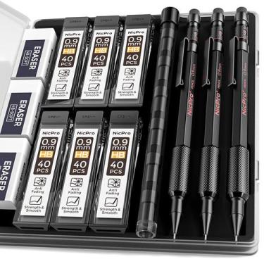 Imagem de Conjunto de Lápis Mecânico Nicpro MP2000 0,9 mm com 3 Peças e Estojo
