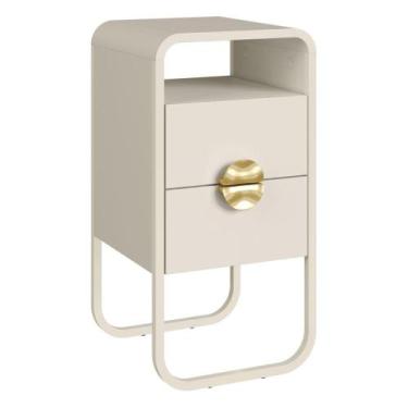 Imagem de Mesa de Cabeceira Luna 2 Gavetas 30 cm Pes Metalicos Artesano, Off Whi