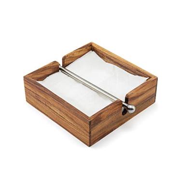 Imagem de Ironwood Gourmet Porta-guardanapos de madeira de acácia com barra central de aço inoxidável ponderada, 16 cm, marrom