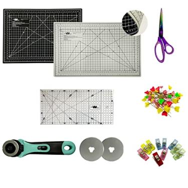 Imagem de Base Corte 45x30 Preta Cinza Régua 15x30 Cortador 45mm 2 Laminas Tesoura de Titânio 8,5 Alfinetes (Cortador Tiffany)