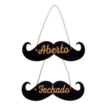 Imagem de Placa MDF Aberto Fechado Para Barbearia Modelo Bigode