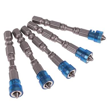 Imagem de 5 peças chave de fenda magnética ponta cruzada ph2 chave de fenda magnética 1/4 polegada sextavada haste drywall conjunto de chave de fenda elétrica, azul