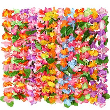 Imagem de Colares de Leis Havaiano Cooraby 14 peças Colares de Leis Coloridos Havaianos Flor Colares para Festas Luau, Decorações de Festas de Praia, Artigos de Festa