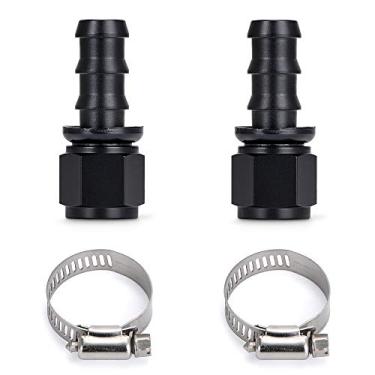 Imagem de PTNHZ 10AN fêmea reta giratória para empurrar o tipo farpa extremidade de encaixe de mangueira para linha de combustível de borracha, kits de refrigerador de combustível de óleo, adaptador de mangueira reutilizável, liga de alumínio anodizado, preto, pacote com 2