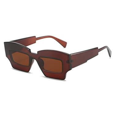 Imagem de Óculos de sol femininos quadrados irregulares moda retrô designer cores doces tons masculinos uv400 roxo verde óculos de sol, chá marrom, um
