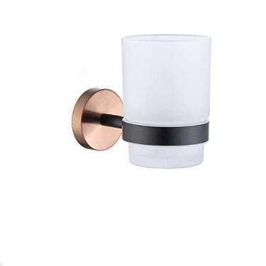 Imagem de Suporte de copo de dente de escova de dentes de ouro escovado com copo de vidro suporte de copo de aço inoxidável acessórios de banheiro cromado preto, suporte de copo KBlRG