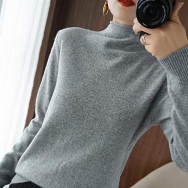 Imagem de Novo suéter feminino semi-gola alta fino e puro encaracolado slim suéter, base de malha suéter-camelo (cor: cinza teng, tamanho: grande) pequena surpresa