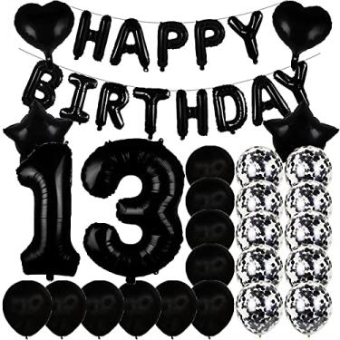Imagem de Doce 13º aniversário decorações suprimentos de festa, preto número 13 balões, balões Mylar 13º folha decoração de balão de látex, ótimos de 13 anos para meninas, mulheres, homens, adereços de fotos