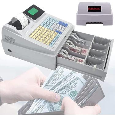 Imagem de Caixa Registradora Eletrônica Multifuncional, Teclado Plano E Gaveta, Para Pequenas Empresas, Varejo, Com Impressora Térmica, Caixa Registradora De 8 Leds Digitais Para Clientes