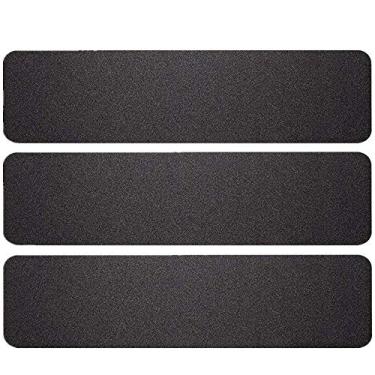 Imagem de Pacote com 3 adesivos grandes de tração de 15 cm x 61 cm, pretos, antiderrapantes, para escadas. Fita de segurança pré-cortada/pisada evita escorregões e quedas.