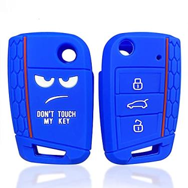Imagem de YJADHU Capa de silicone para chave de carro, adequada para VW Volkswagen Polo Golf Passat Caddy T6 Tiguan Skoda A7 Octavia Assento Rápido Ibiza Leon Flip Ateca 2021, 1PC B azul