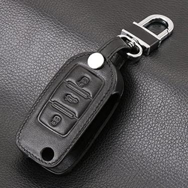 Imagem de YJADHU Capa de chave de couro macio com capa de chave, apto para Vw Golf Bora Jetta Polo Golf Passat Skoda Octavia A5 Fabia Seat Ibiza Leon, linha preta