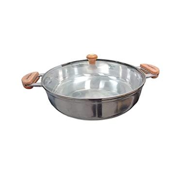 Imagem de Frigideira Alumínio Polido Alça de Madeira 30 cm com tampa de vidro