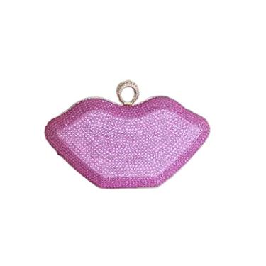 Imagem de Bolsa de mão feminina para noite com lábios, bolsa mensageiro com strass, bolsa retrô para banquete de casamento brilhante para festa de formatura rosa
