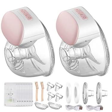 Imagem de Chusui BB-P1 Pacote com 2 bombas de mama elétricas vestíveis Mãos livres portátil para mamas 8 oz/240 ml sem BPA 3 modos 10 níveis de sucção para amamentação com flange de 24 mm + 2 fivelas de