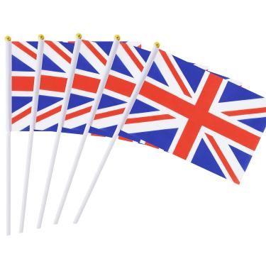 Imagem de Pacote com 25 mini bandeiras britânicas pequenas de mão, untied Kingdom UK Stick Round Top National Country, suprimentos de decoração de festa para desfiles, Copa do Mundo, eventos de festivais