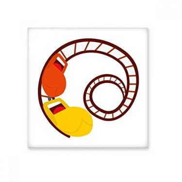 Imagem de Azulejo de cerâmica com ilustração de parque de diversões em montanha-russa, decalque brilhante, pedra adornada de tijolos esmaltados