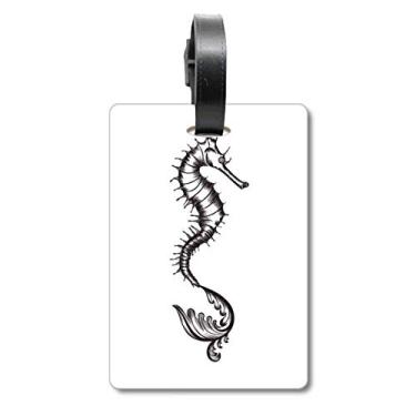 Imagem de Hippocampus Marine Life Bolsa Ilustração Preta Etiqueta Bagagem Cartão de Bagagem Etiqueta Scutcheon Etiqueta