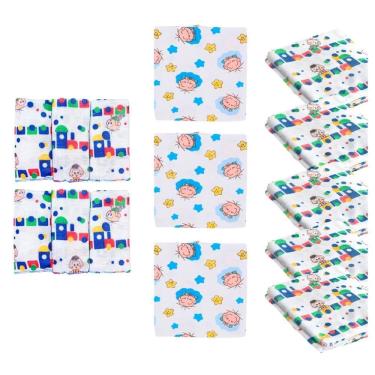 Imagem de Kit Enxoval Bebe 14 Peças Cueiro Fralda Pano De Boca Cebolinha Menino Turma Da Monica Extra Absorvente