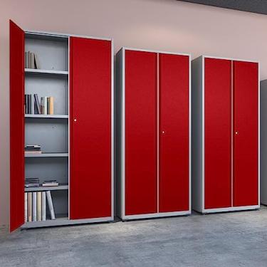 Imagem de Armário 2 Portas 4 Prateleiras Aço Ap402sl Pandin Móveis Cinza/vermelho