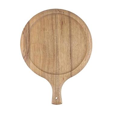 Imagem de QANYEGN Bandeja De Pizza De Madeira, Tábua De Cortar Pizza Com Alça, Tábua Redonda Para Pizza Caseira, Uso Na Cozinha.