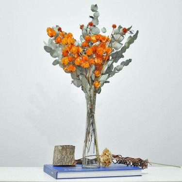 Imagem de Arranjo de flores desidratadas bounganville laranja + vaso de vidro