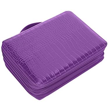 Imagem de Estojo de Lápis Colorido Chumbo Grande Capacidade 5 Camadas Inserção Caneta Bolso Caixa de Lápis de Armazenamento Portátil 252 Slots Caneta Lápis Marcador Casos (Roxo)