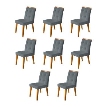 Imagem de Kit 8 Cadeiras Jantar Agatá Estofadas Veludo Cinza Com Alça Madeira Maciça Mel