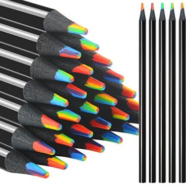 Imagem de nsxsu 120 lápis arco-íris de madeira preto 7 em 1, lápis multicoloridos, suprimentos de arte de cores sortidas, para adultos, desenho, colorir, esboçar, bolsas de lembrancinhas, presentes para sala de