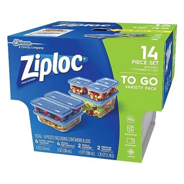 Imagem de Ziploc Recipientes de preparação de refeição para armazenamento de alimentos com um selo de pressão, para viagens e organização, seguro para lava-louças, conjunto de 14 peças (pacote variado)