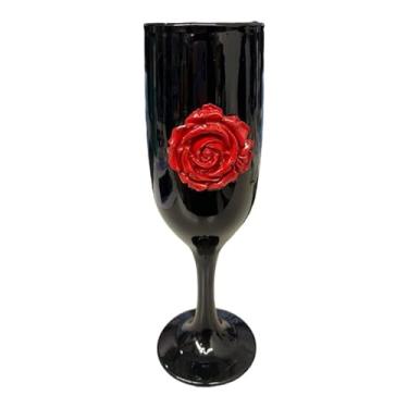 Imagem de Taça Pomba Gira Negra Rosa Vermelha 20 cm Vidro 150 ml