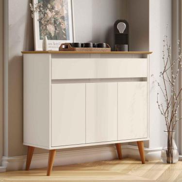 Imagem de Aparador Buffet Sala Zeus 3 Portas 1 Gaveta OffWhite com Freijó - Rede Móveis