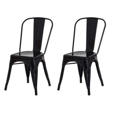Imagem de Kit 2 Cadeiras Tolix Iron Design Preta Brilhante Aço Industrial Sala C