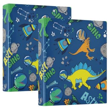 Imagem de Fichários de caderno de dinossauros Space com 3 anéis, fichários de caderno de 3 cm com bolsos internos, pacote com 1/2 fichários, material escolar, capa dura