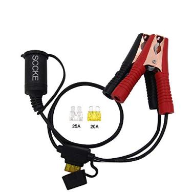 Imagem de SCCKE 1,6 pés/0,5 m 14AWG 20A 12V 24V fêmea tomada de isqueiro de carro para bateria jacaré clipes conector, braçadeira de bateria de carro cabo de carregamento com fusível de 20A