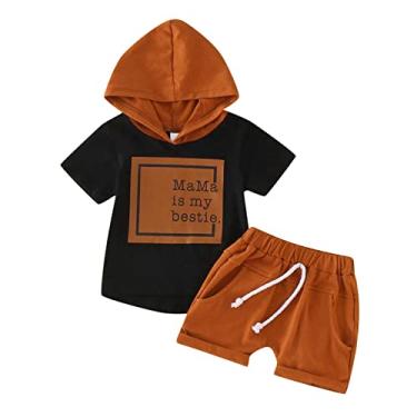 Imagem de Conjunto de camisetas com capuz e manga curta para meninas recém-nascidas, shorts para meninos e meninas 4 anos, Marrom, 2-3 Years