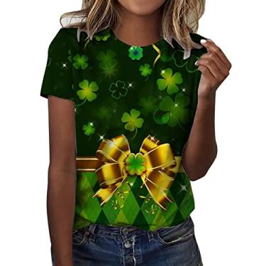 Imagem de Camiseta feminina PKDong Happy St. Patricks Day de manga curta gola redonda camiseta com estampa divertida Irish Lucky Shamrock, Z07 Amarelo, XXG