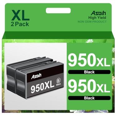 Imagem de Asoih Cartucho de tinta preta compatível HP 950XL compatível com cartuchos de tinta HP 950 951 Combo Pack HP 950 funciona com HP OfficeJet Pro 8600 cartuchos de tinta 8610 Pro 251dw 276dw, 2 pretos