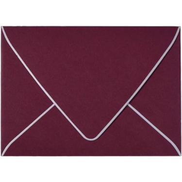 Imagem de Envelopes A7 Borgonha 12,7 cm x 18,4 cm com borda prateada - aba V, autovedação rápida, | Perfeito para cartões 13,3 cm x 18,4 cm | Pacote com 50 (borda borda-prata)