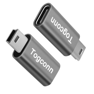 Imagem de Togconn Adaptador USB C para Mini USB (pacote com 2), conector tipo C (fêmea) para mini USB (macho), suporta carregamento e sincronização de dados para GoPro Hero 3+, MP3 Players e outros dispositivos Mini USB