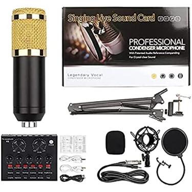 Imagem de Microfone condensador, kit de microfone BM-800 com placa de som ao vivo, com braço de tesoura de suspensão ajustável, montagem antichoque de metal e filtro pop de camada dupla para gravação