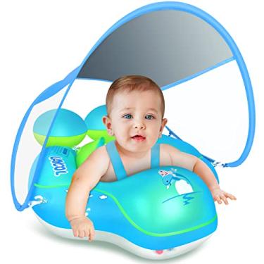 Imagem de LAYCOL Boia de piscina para bebês com proteção solar UV FPS 50+ removível, boia inflável para piscina para crianças de 3 a 36 meses, treino de natação (azul, G)